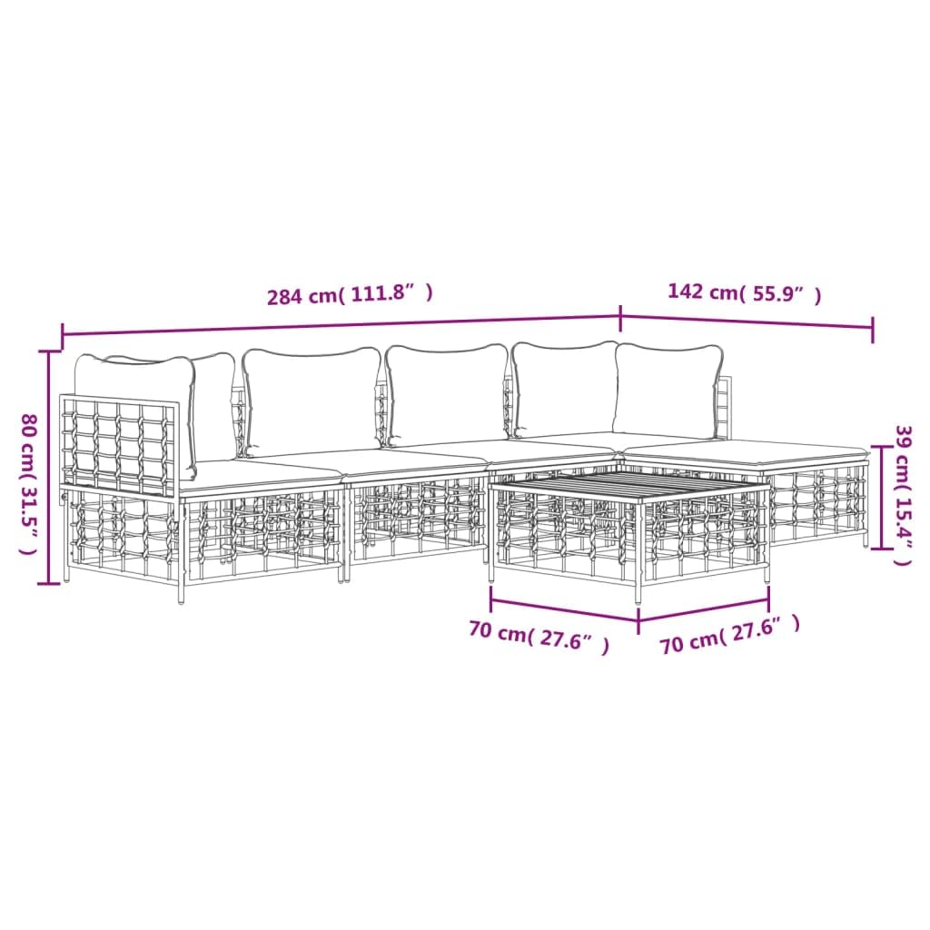 vidaXL 6 Piece Patio Lounge Set - Weather-Resistant Poly Rattan Garden Furniture with Cozy Cushions and Sturdy Tabletop in Anthracite Color