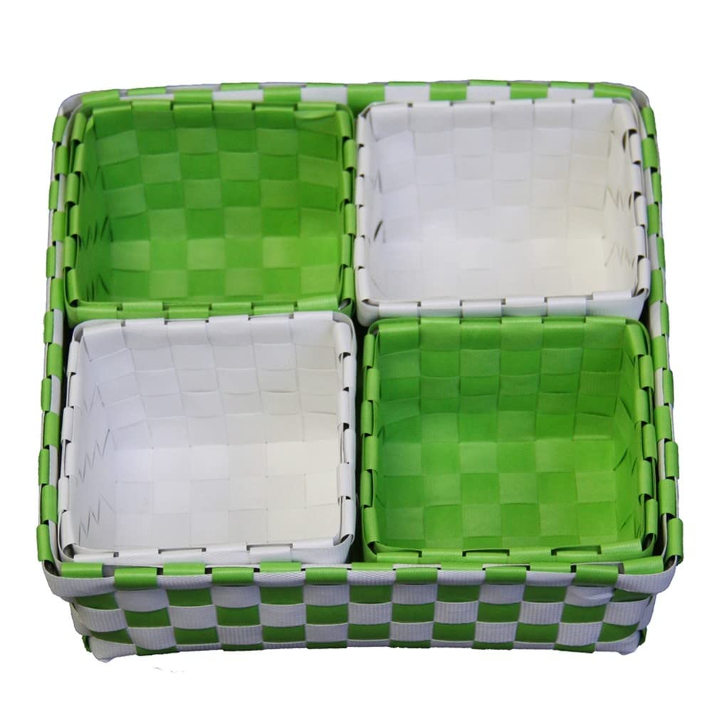 HomeRoots Polypropylene Green and White Woven Basket Five Piece Set