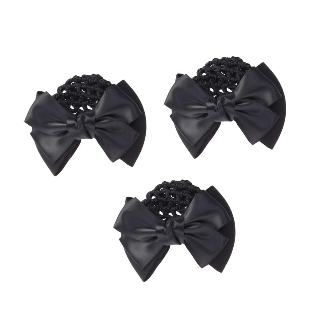 Minkissy Black Hair Clip Set: Snood Net, Flower Bun Cover, Bowknot Mesh Clip, Hair Flower Net Bag Headdress for Office Girls