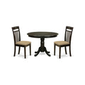 East West Furniture HLCA3-CAP-C 3 Piece Modern Dining Table Set Contains a Round Wooden Table with Pedestal and 2 Linen Fabric Upholstered Dining Chairs, 42x42 Inch, Cappuccino
