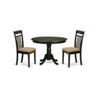 East West Furniture HLCA3-CAP-C 3 Piece Modern Dining Table Set Contains a Round Wooden Table with Pedestal and 2 Linen Fabric Upholstered Dining Chairs, 42x42 Inch, Cappuccino