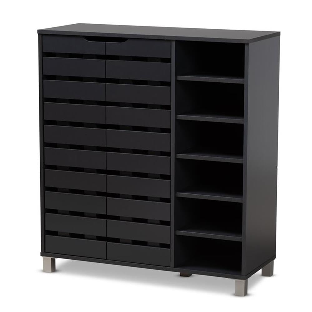 Baxton Studio Shirley Modern And Contemporary Dark Grey Finished 2-Door Wood Shoe Storage Cabinet With Open Shelves