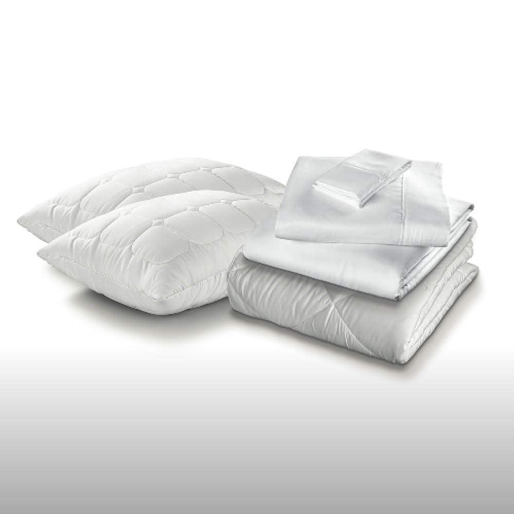 Fabrictech International Sleep Kit 7-Piece Bedding Package, Includes Comforter, Sheet Set & 2 Pillows, Full, White (PCSMFBB-F-WH