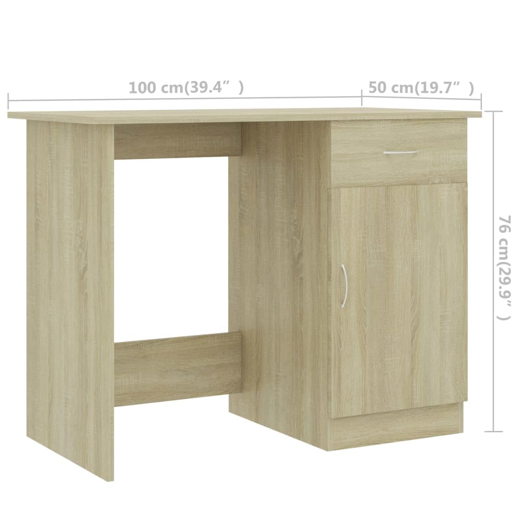 vidaXL Desk - Modern Engineered Wood Study and Work Desk with Durable Storage Space - Sonoma Oak Finish - 39.4&quot;x19.7&quot;x29.9&quot; Size - Ideal for Office, Dorm