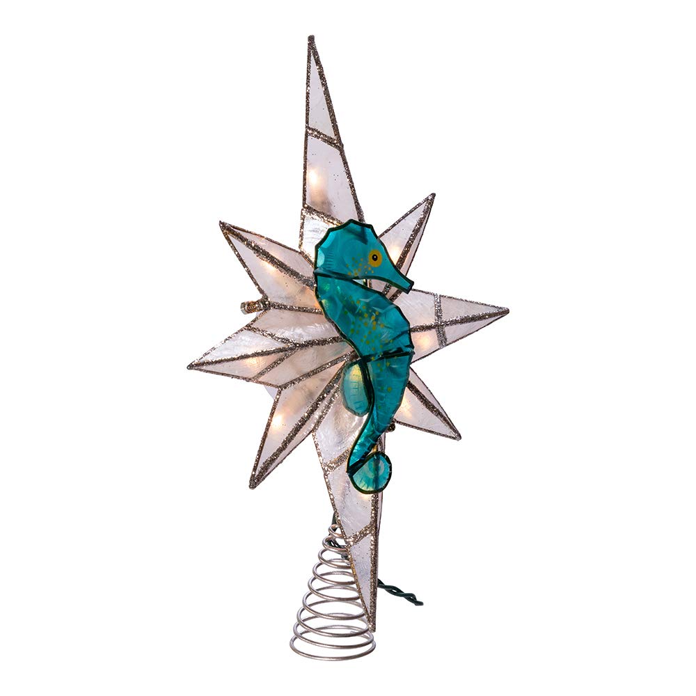 Kurt S. Adler Kurt Adler 10-Light Capiz Bethleham Star with Seahorse Treetop, Blue, White, Silver