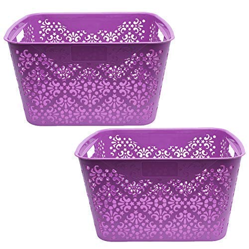Cutting EDGE Plastic Turkish Storage Basket, Large, Purple (Set of 2)