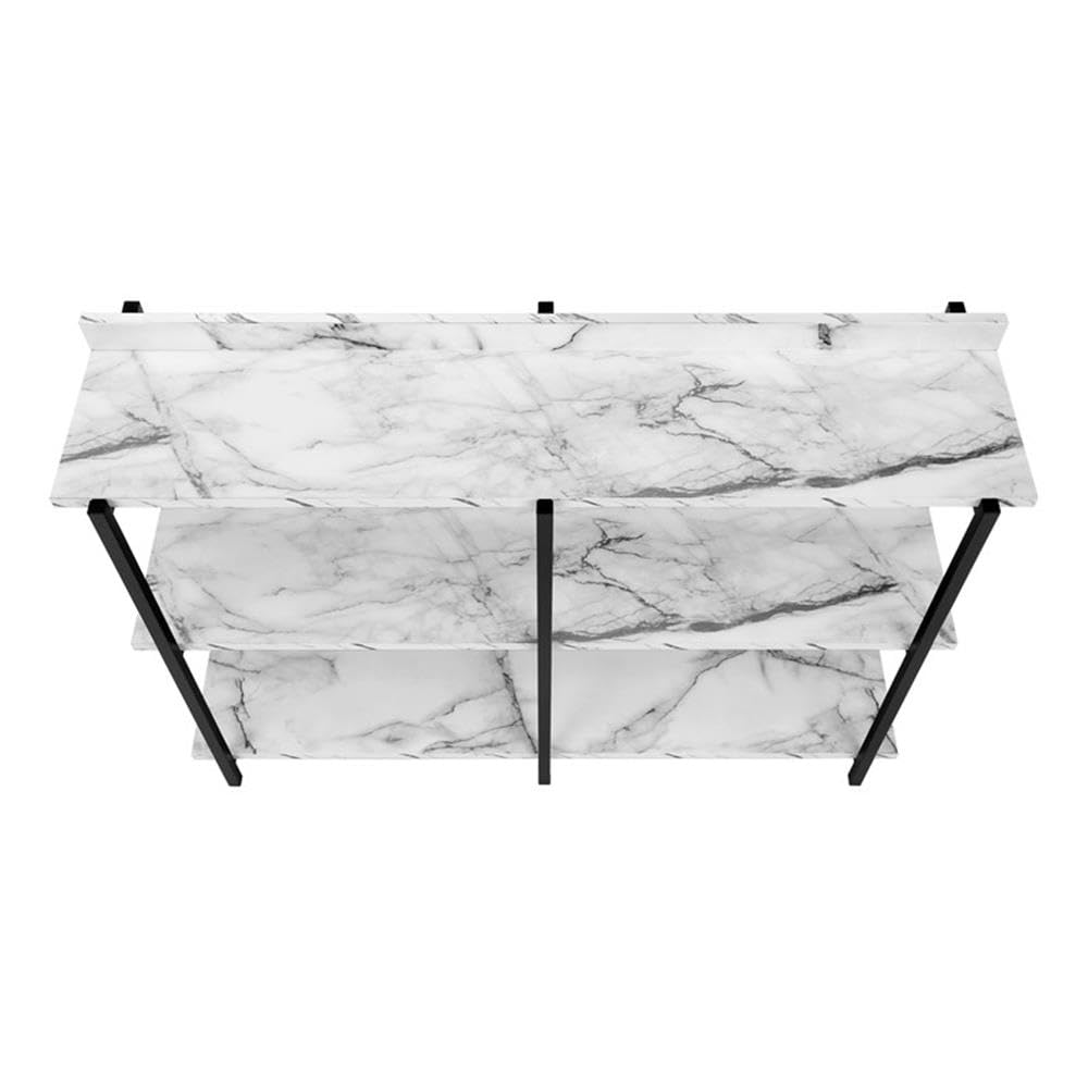 Monarch Specialties 2221 Accent Table, Console, Entryway, Narrow, Sofa, Living Room, Bedroom, Metal, Laminate, Contemporary, Modern Table-48, 47.25&quot; L x 12&quot; W x 34&quot; H, White Marble-Look/Black