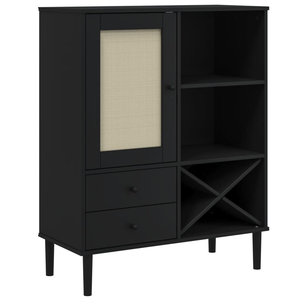 vidaXL Highboard Storage Side Cabinet SENJA Rattan Look Black Solid Wood Pine