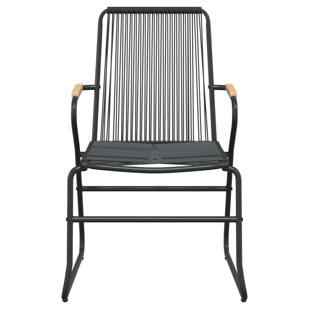 vidaXL 22.8x23.2x33.7 Inches Black PVC Rattan Garden/Patio Chairs with Solid Teak Wood, Weather-Resistant, Comfortable Seating Experience, Set of 4