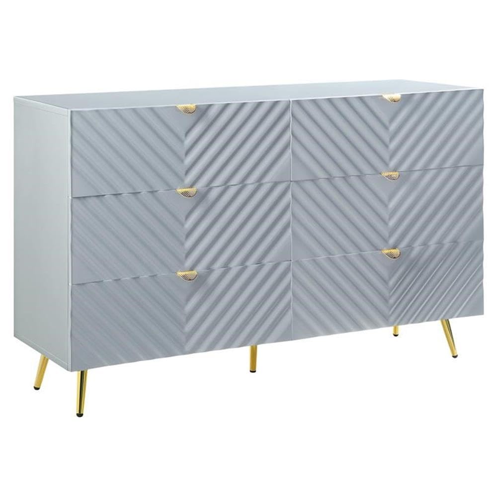 Acme Furniture Finish Dresser with 6 Drawers, Gray High Gloss