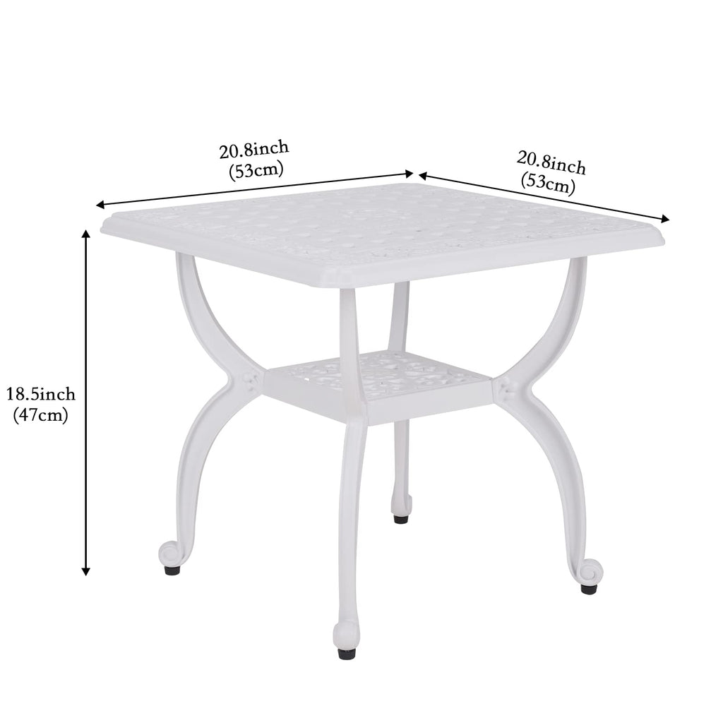 Jardin De Centennial Cast Aluminum Outdoor Side Table,Anti-Rust Outdoor End Table,Patio Coffee Bistro Table For Indoor,Garden,Porch,Balcony(Square White)