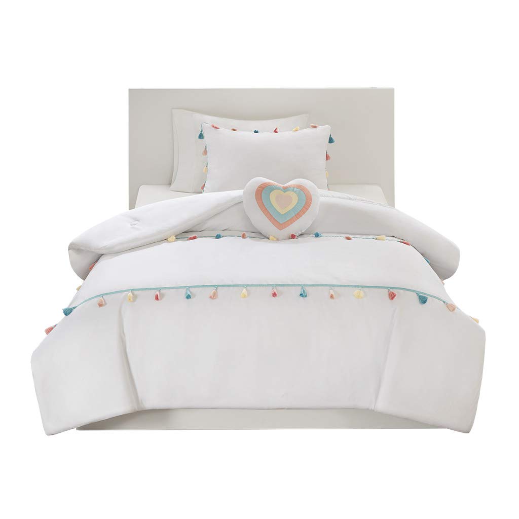 Mi Zone Kids Tessa Cozy Comforter Set, Colorful Fun Design All Season Children Bedding Girls Bedroom D  Cor, Twin, White With Co