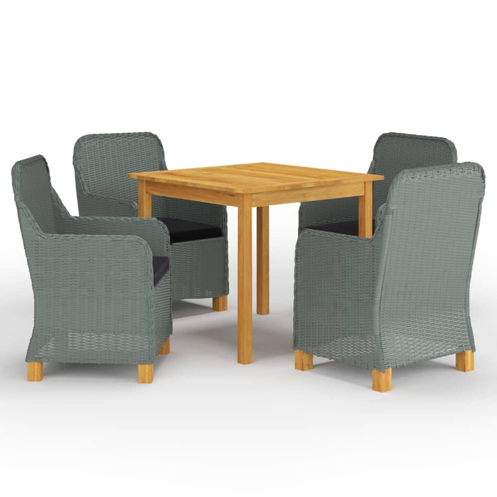 vidaXL 5-Piece Patio Dining Set - Light Gray Outdoor Furniture with Robust Acacia Wood Table, Durable Rattan Chairs & Comfortabl