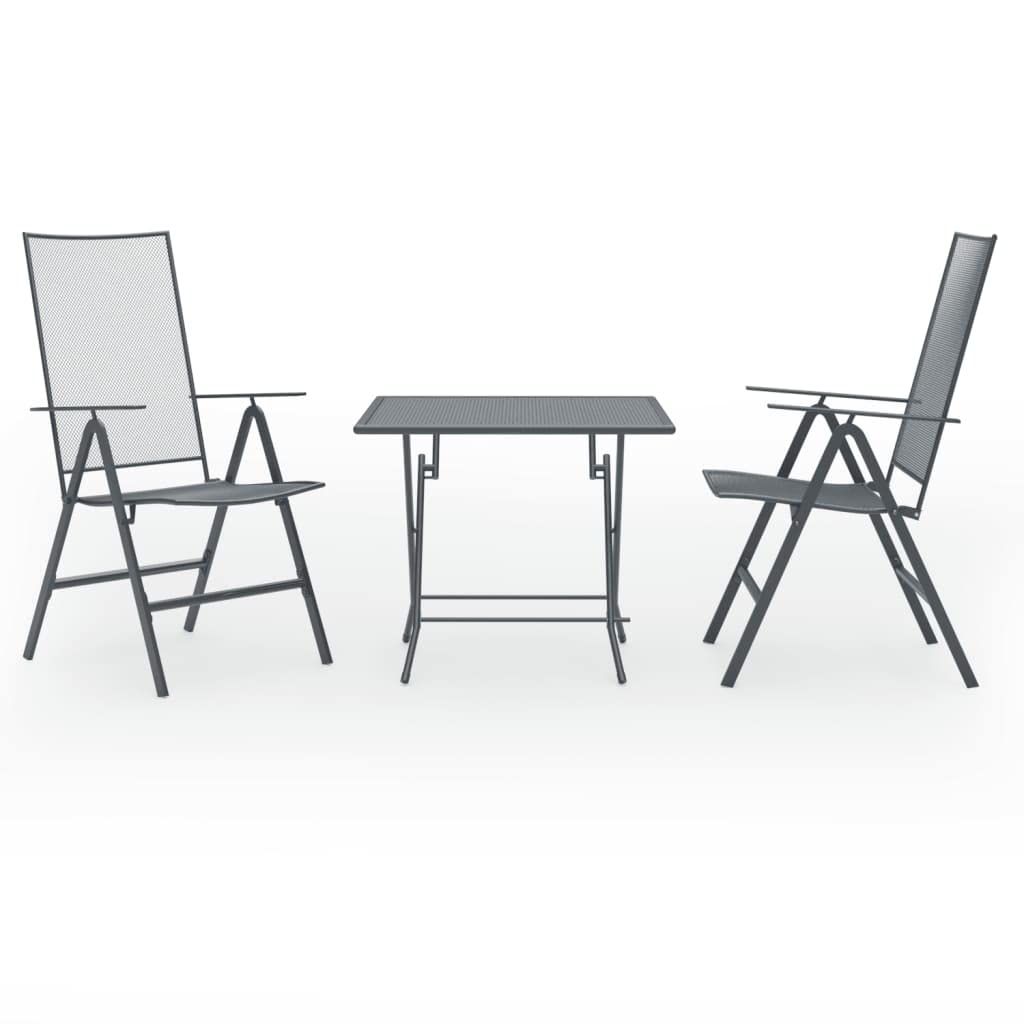 vidaXL 3 Piece Patio Dining Set in Durable Anthracite Steel - Weather and Rust Resistant Outdoor Furniture Set with Adjustable Chairs and Convenient Folding Design for Space Saving.