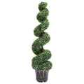 vidaXL Artificial Boxwood Spiral Plant with Pot, Green, Eye-catching Spiral Design, Weather-Resistant Polyethylene Material, Indoor and Outdoor Decor, Size: 46.1”