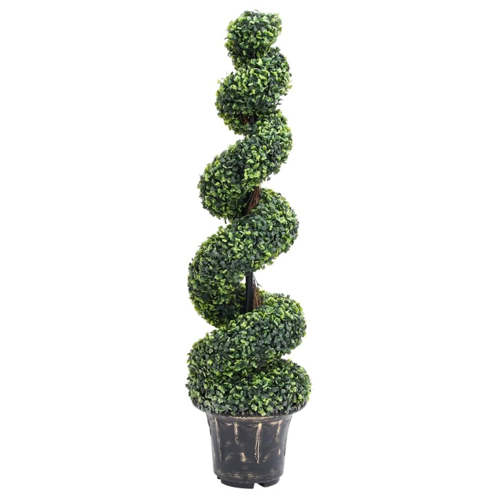 vidaXL Artificial Boxwood Spiral Plant with Pot, Green, Eye-catching Spiral Design, Weather-Resistant Polyethylene Material, Indoor and Outdoor Decor, Size: 46.1”
