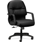 Pillow-Soft Mid-Back Leather Office Chair With Arms Leather: Black