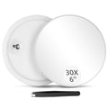 Round 30X Magnifying Mirror, 6 Inch Magnified Mirror with Three Mounting Suction Cups, Compact Magnifying Mirror and Tweezers, 3