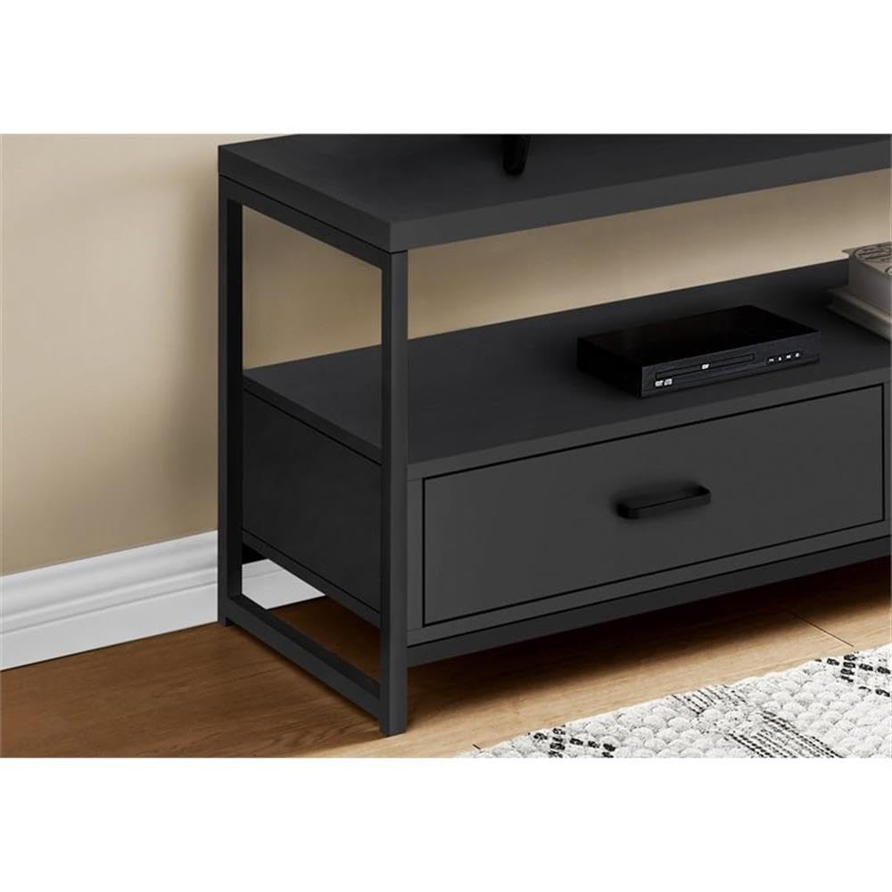 Monarch Specialties 2870 Tv Stand, 48 Inch, Console, Media Entertainment Center, Storage Drawers, Living Room, Bedroom, Laminate, Metal, Black, Contemporary Stand-48, 47.25&quot; L X 15.5&quot; W X 19.75&quot; H