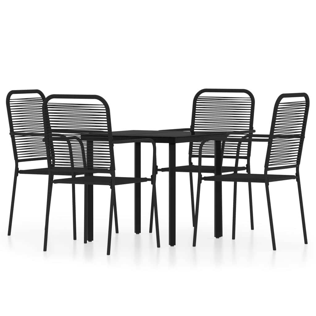 vidaXL Patio Dining Set 5 Piece Outdoor Garden Furniture - Black Cotton Rope Chairs with Powder-Coated Steel Frame - Square Tempered Glass Tabletop - Indoor/Outdoor Use