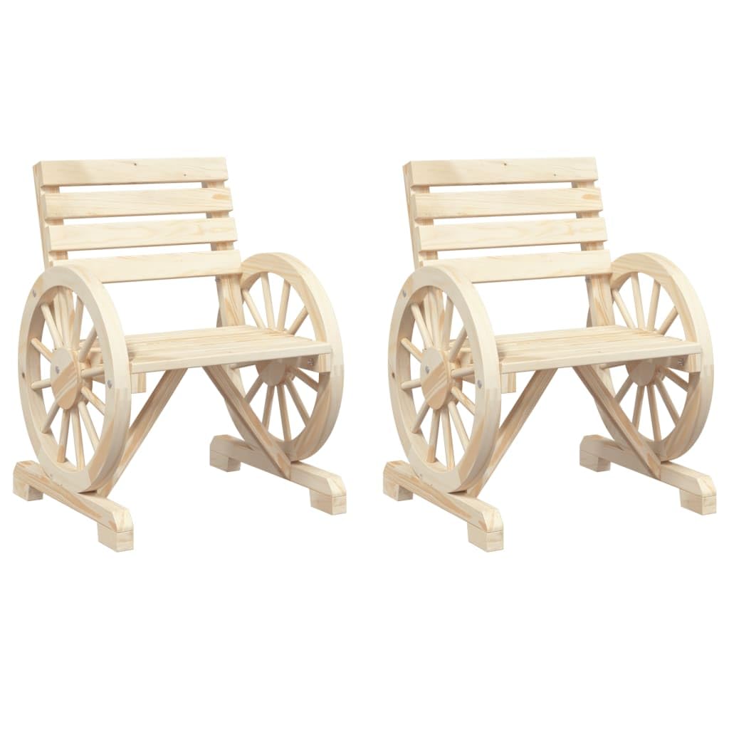 vidaXL Patio Chairs Set of 2-22.8""x22.8""x30.9"" Brown Solid Wood Fir Seating with Wagon Wheel Armrest for Garden, Terrace, 365101