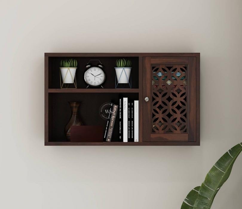 WOODEN GALAXY LIFE WITH FURNITURES Solid Sheesham Wood Book Shelf for Wall 2 Open Shelves & 1 Drawer for Bedroom Wooden Wall Mou
