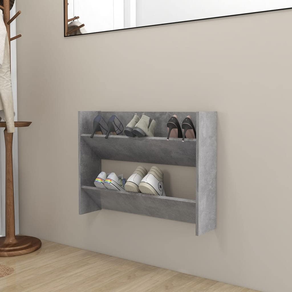 vidaXL Wall Shoe Cabinet Concrete Gray 31.5&quot;x7.1&quot;x23.6&quot; Engineered Wood