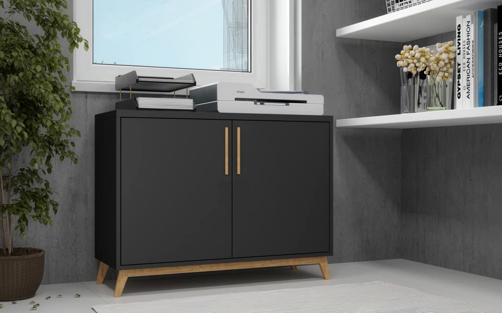 HomeRoots Wood, Manufactured Modern Black and Natural Two Door Buffet