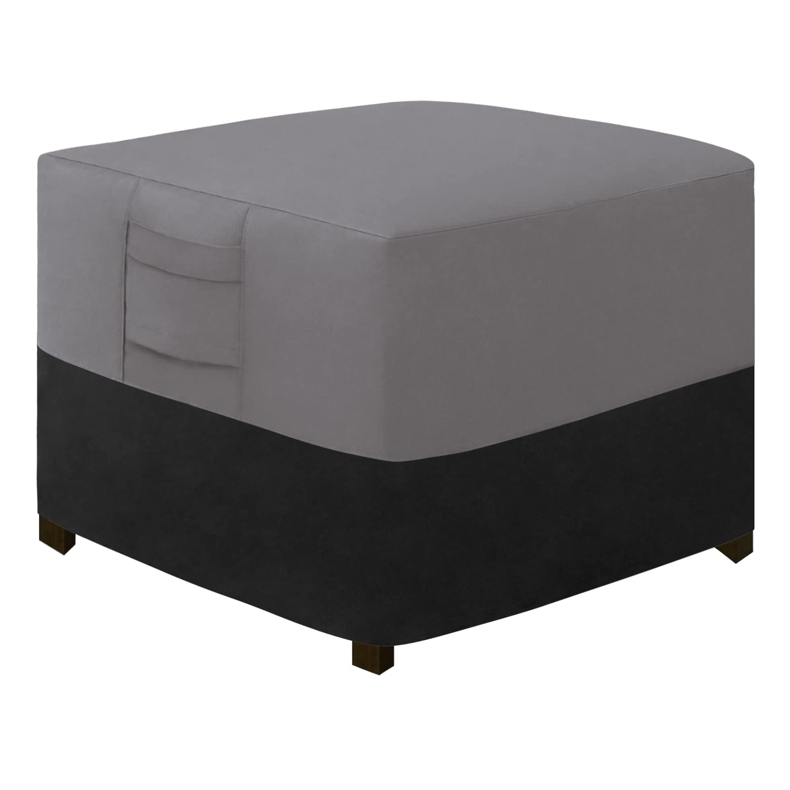 Easy-Going Outdoor Ottoman Cover, Waterproof Patio Ottoman Cover, Heavy Duty Outdoor Furniture Cover With Padded Handles (22'X22'X17', Gray/Black)