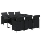 vidaXL Patio Dining Set 7 Piece with Cushions Garden Outdoor Terrace Balcony Backyard Table and Chair Seat Seating Furniture Poly Rattan Black