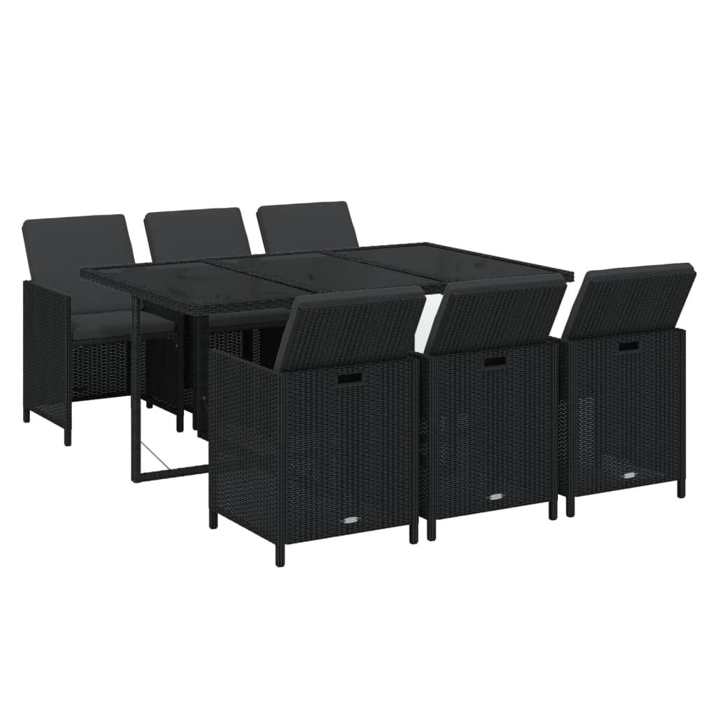 vidaXL Patio Dining Set 7 Piece with Cushions Garden Outdoor Terrace Balcony Backyard Table and Chair Seat Seating Furniture Poly Rattan Black