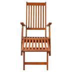 vidaXL Solid Acacia Wood Patio Deck Chair with Footrest and Cushion Garden Outdoor Sun Lounger Sun Bed Day Bed Wooden Adjustable Foldable