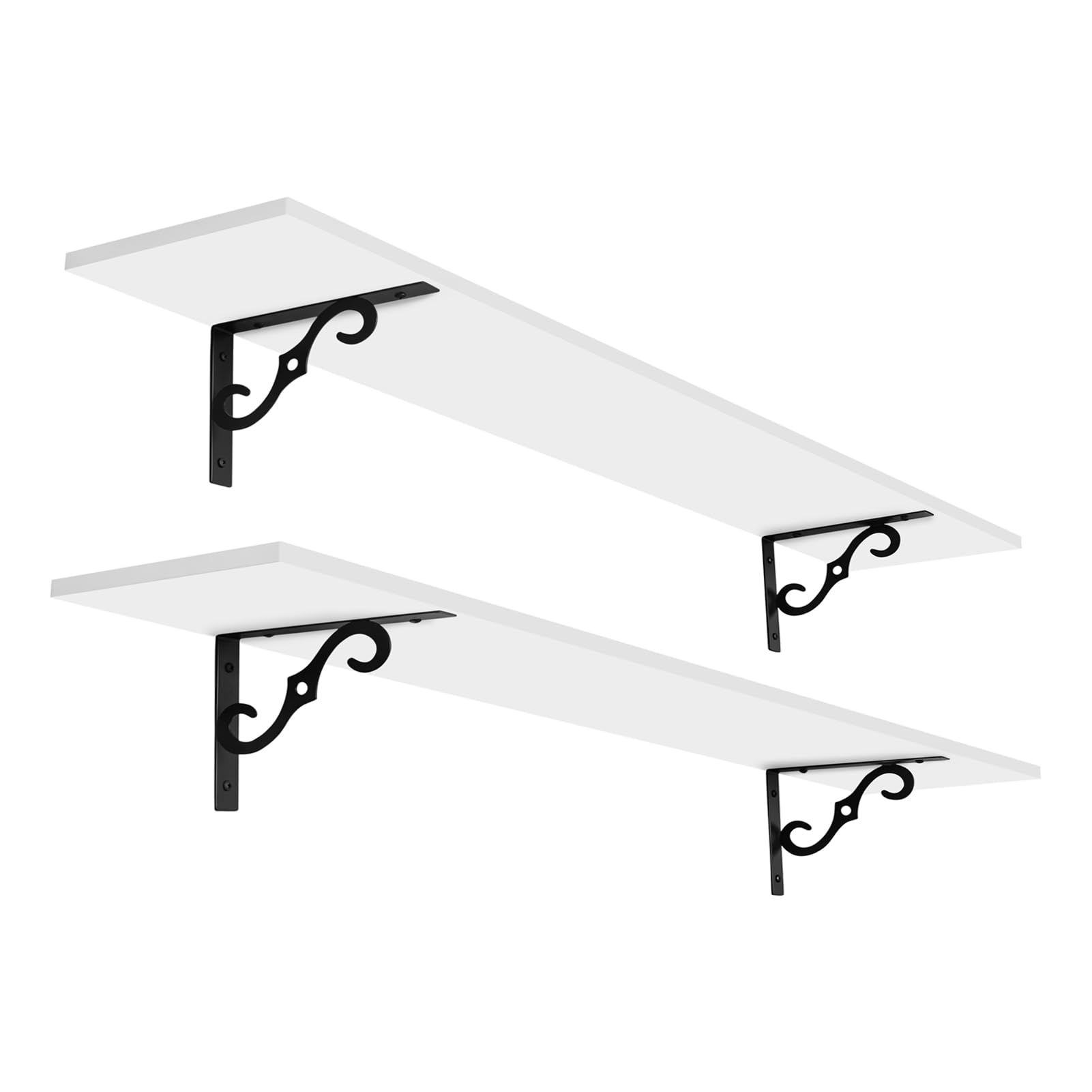 Dinzi Lvj Long Wall Shelves, 55.1' Large Floating Shelves Set Of 2, Wide Display Shelf Wall Mounted With Brackets, Easy Hanging For Living Room, Toilet, Office, Bedroom, White