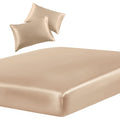 Siinvdabzx 3-Piece Set Satin Queen Fitted Sheet & 2 Pillowcase, Beige Silky Soft Fitted Bottom Sheet, Wrinkle Free, Fade Resista