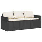 vidaXL Patio Sofa with Cushions 3-Seater Outdoor Seating Black Poly Rattan - Weather Resistant & Removable Covers