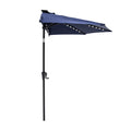 C-Hopetree 9 ft Half Round Outdoor Patio Market Wall Umbrella with Solar LED Lights and Tilt, Navy Blue