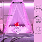 Obrecis Pink Bed Canopy For Girls, Bedroom Decor Princess Canopy Bed Curtain With Lights, 100 Led Star Fairy String Lights Hangi