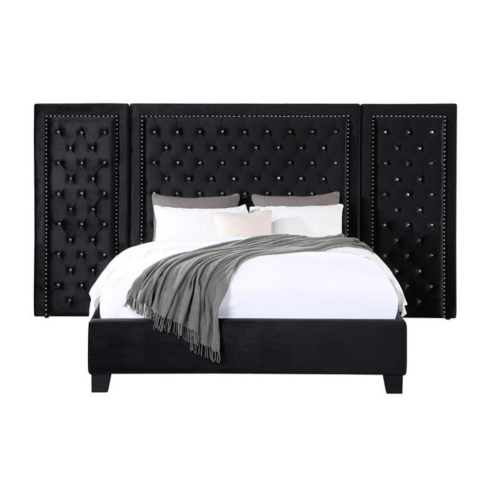 Acme Damazy Eastern King Bed in Black Velvet