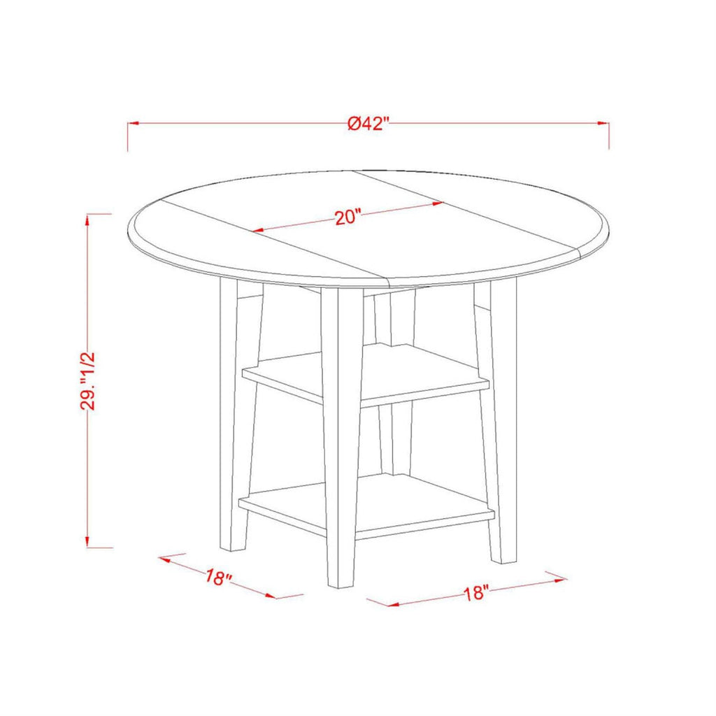 East West Furniture SUKE5-BCH-W 5 Piece Kitchen Table Set for 4 Includes a Round Dining Room Table with Dropleaf & Shelves and 4 Dining Chairs, 42x42 Inch, Black & Cherry