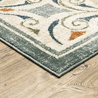 HomeRoots Grey Polyester 5’ x 7’ Gray and Beige Medallion Indoor Area Rug