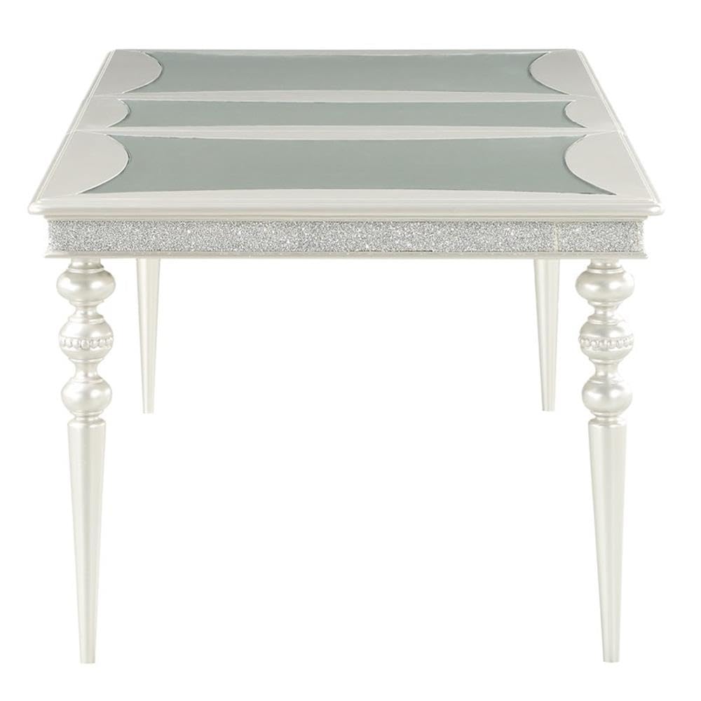 Acme Maverick Rectangular Wooden Dining Table with Leaf in Platinum White