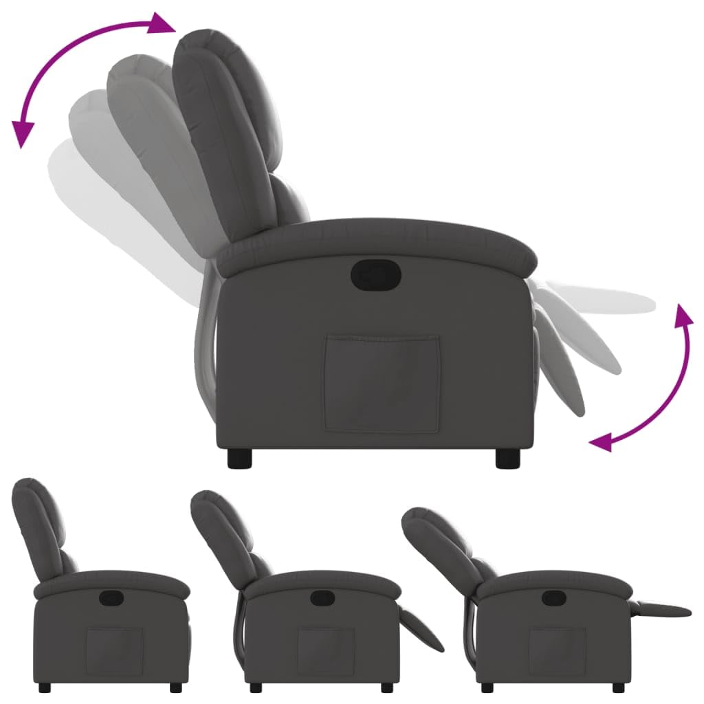 vidaXL Recliner Chair Gray Real Leather Reclining Armchair - Manual Adjustable Footrest & Backrest Recliner with Side Pocket for Living Room/Office