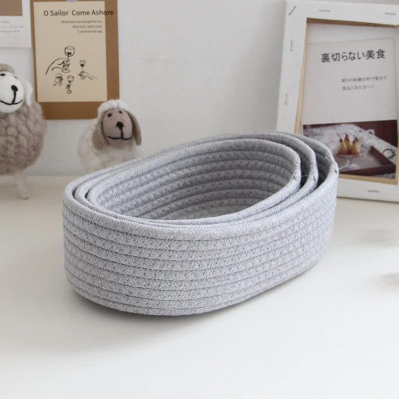 F R Creation Handwoven Jute Rope Storage Basket Set Of 3 (Small, Medium & Large) Natural Shelf Organizer Bins For Kitchen Home B