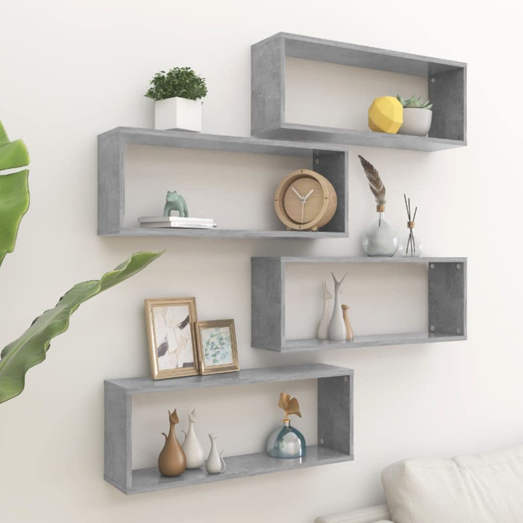 vidaXL Wall Cube Shelves 4 pcs Concrete Gray 23.6&quot;x5.9&quot;x9.1&quot; Engineered Wood