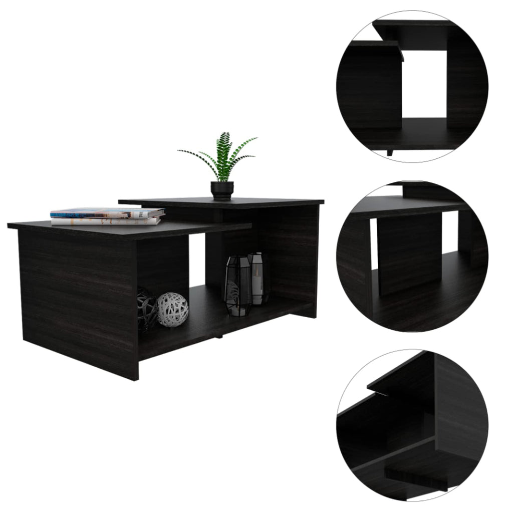 Leanna 3 Coffee Table, Lower Open Shelf, Black