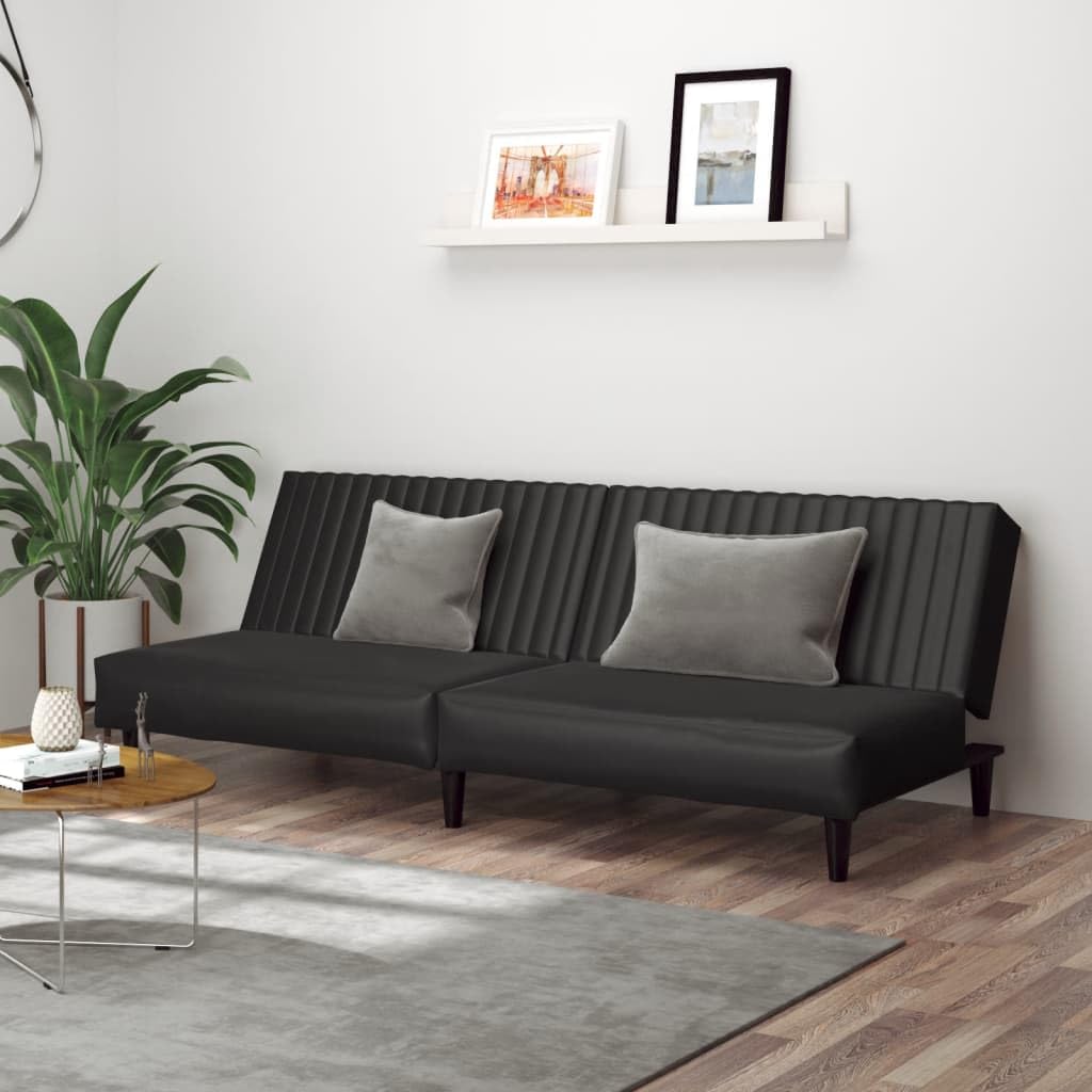 vidaXL Black Faux Leather 2-Seater Sofa Bed/Loveseat, Modern Convertible Couch for Living Room/Guest Room, Easy to Clean, with Foam Filling