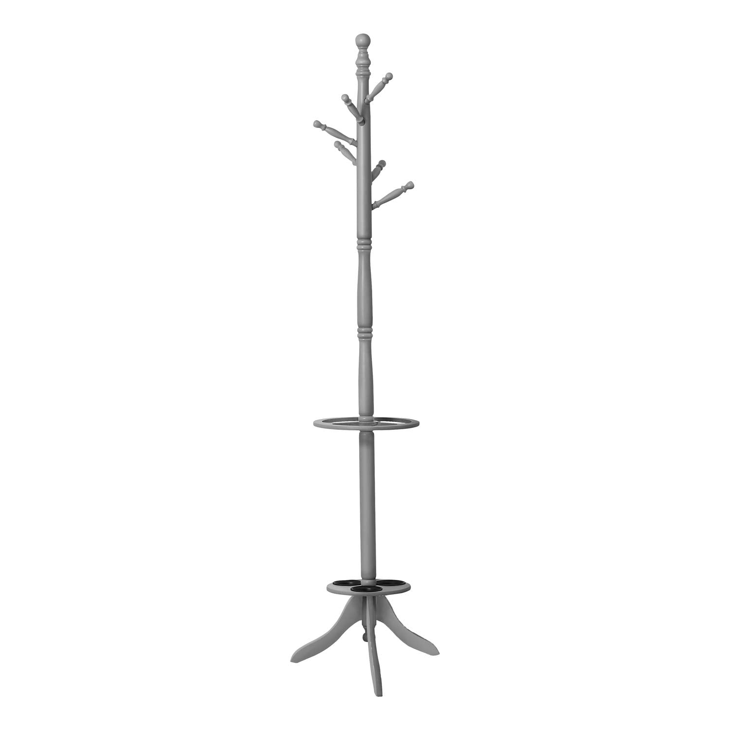 Monarch Specialties I 3178 Coat Rack, Hall Tree, Free Standing, 6 Hooks, Entryway, 71' H, Umbrella Holder, Bedroom, Wood, Grey, Contemporary, Modern