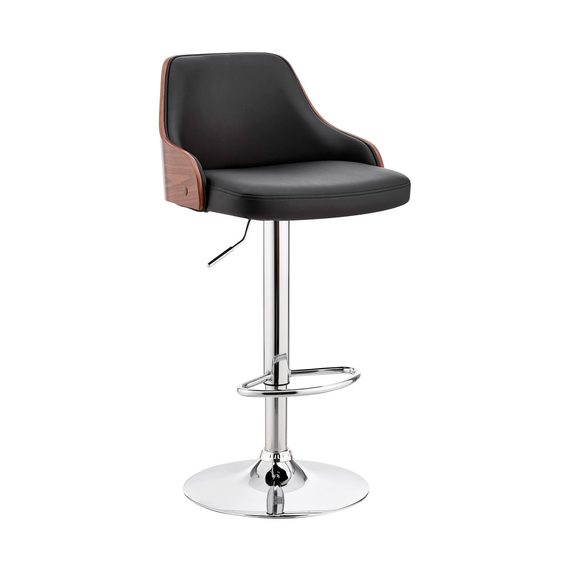 HomeRoots Metal/Plywood/Faux Leather Black Faux Leather Adjustable Modern Bar Stool
