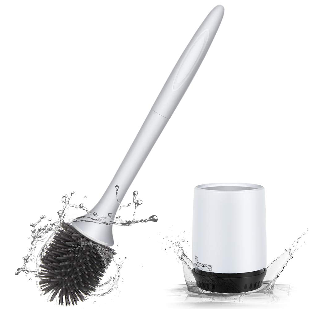 Decorus Toilet Brush And Holder Set  Soft Silicone Bowl Cleaning With Free Standing Or Wall Mounted Holder  Modern Scrub Wand 