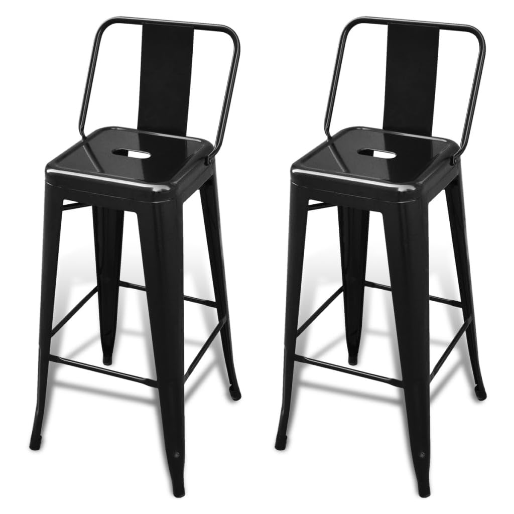 vidaXL Black Steel Bar Stools - Modern Minimalistic Design, Perfect for Any Home Decor, Comfortable Seating Experience, Sturdy Steel Structure, Set of 2